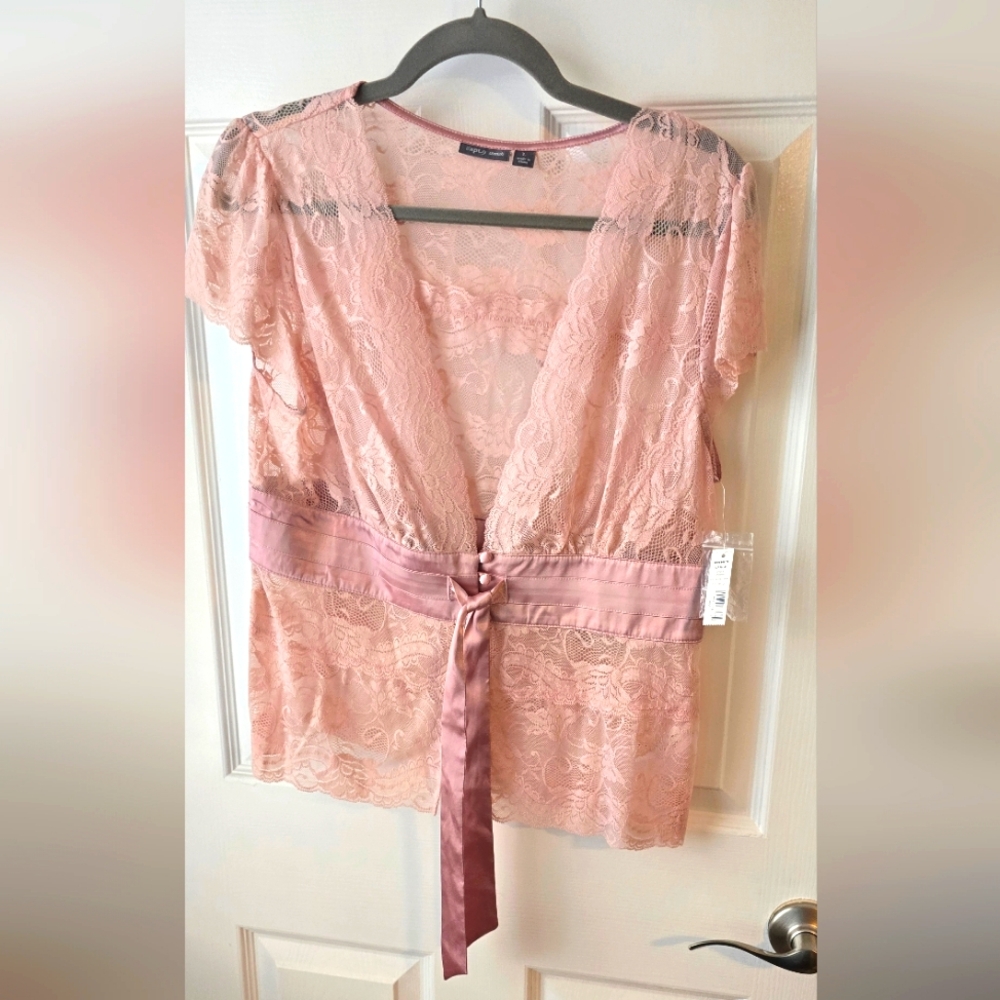 APT 9 Delicate Lace Cardigan Size L Dusty Rose